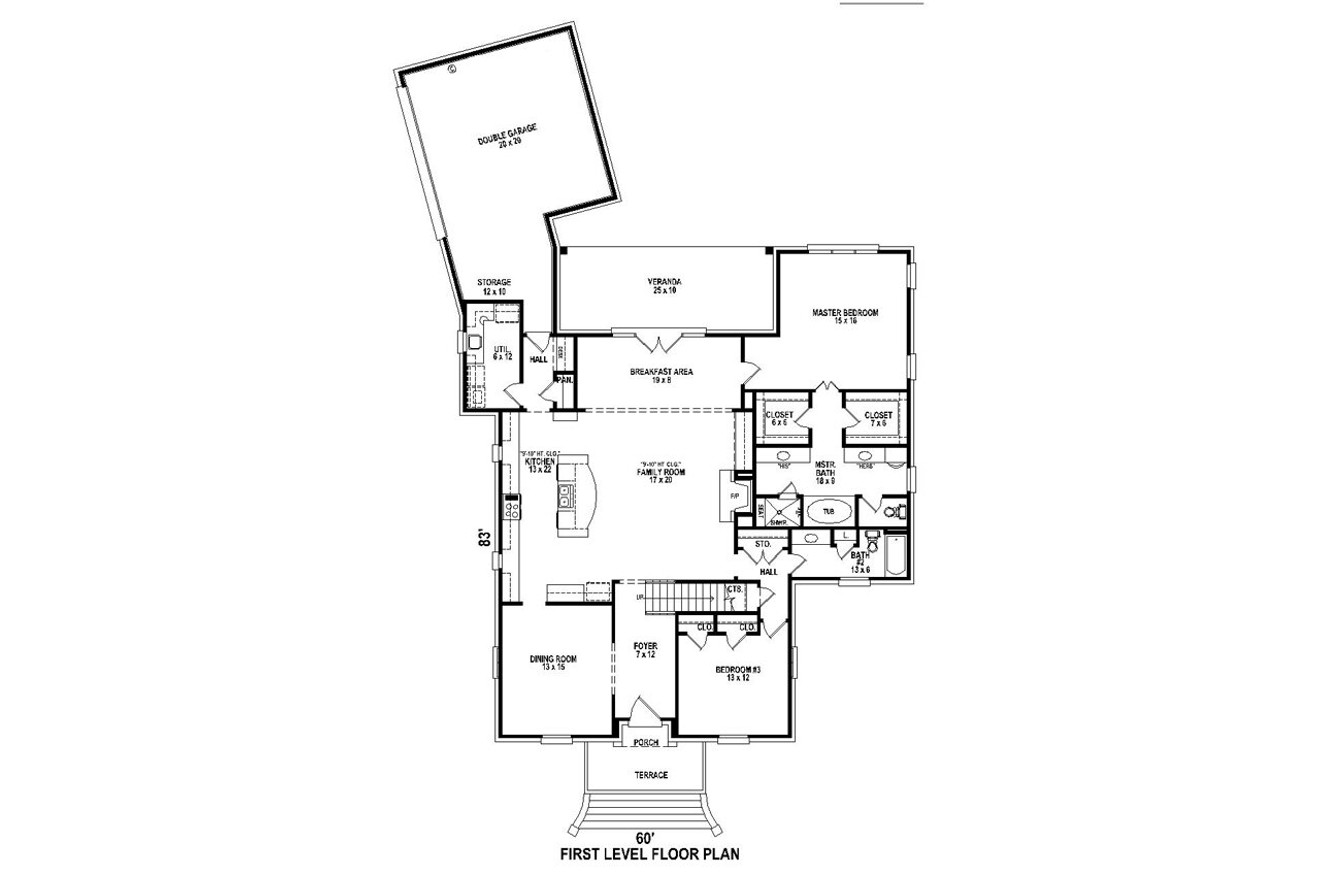 Colonial House Plan - 74598 - 1st Floor Plan