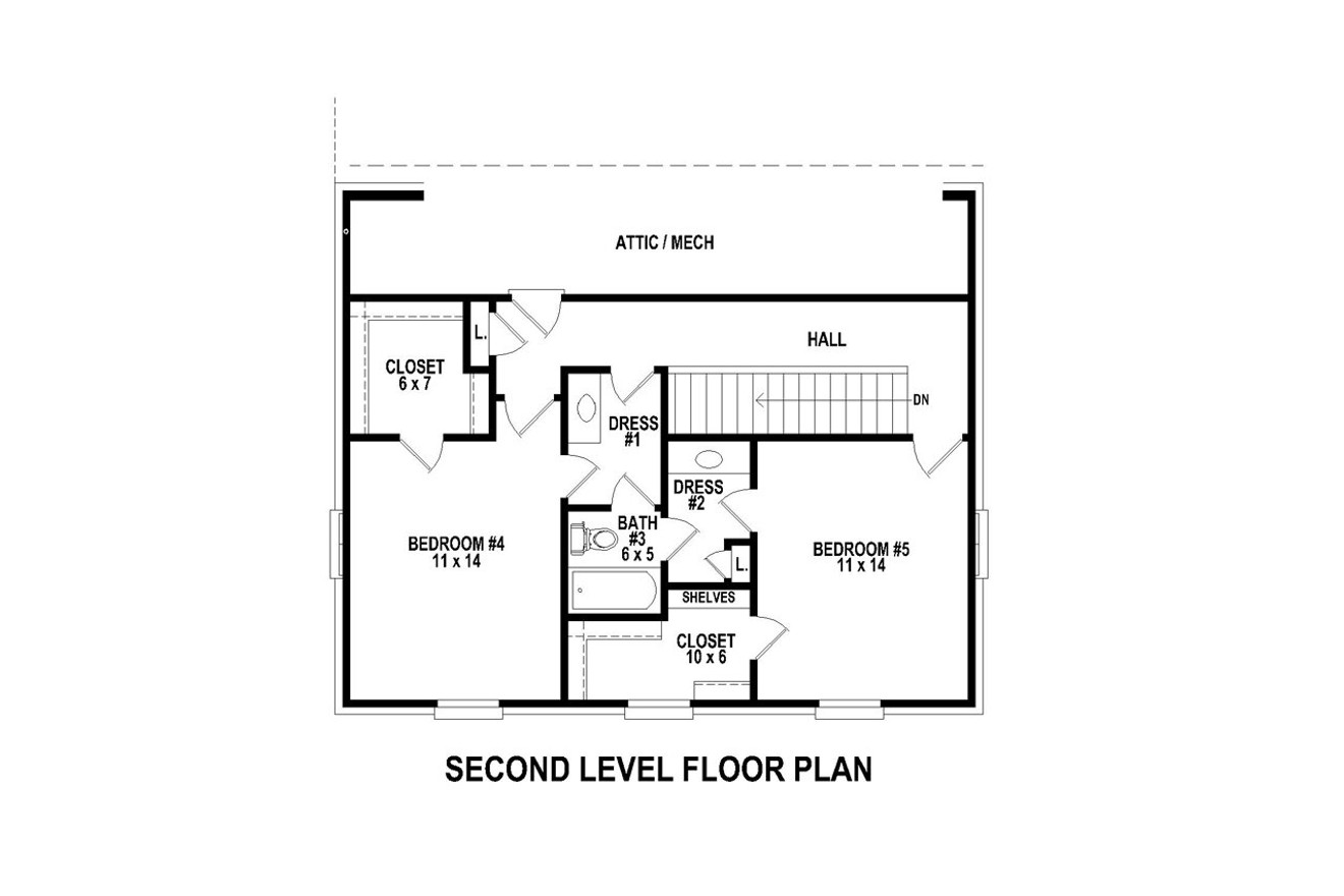 Secondary Image - Colonial House Plan - 74598 - 2nd Floor Plan