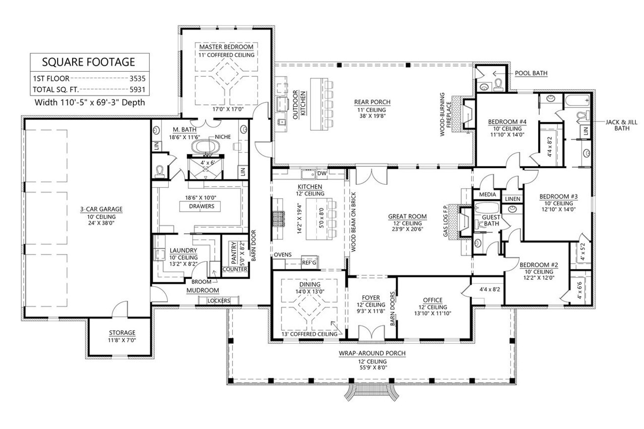 Southern House Plan - Walnut Grove 75491 - 1st Floor Plan