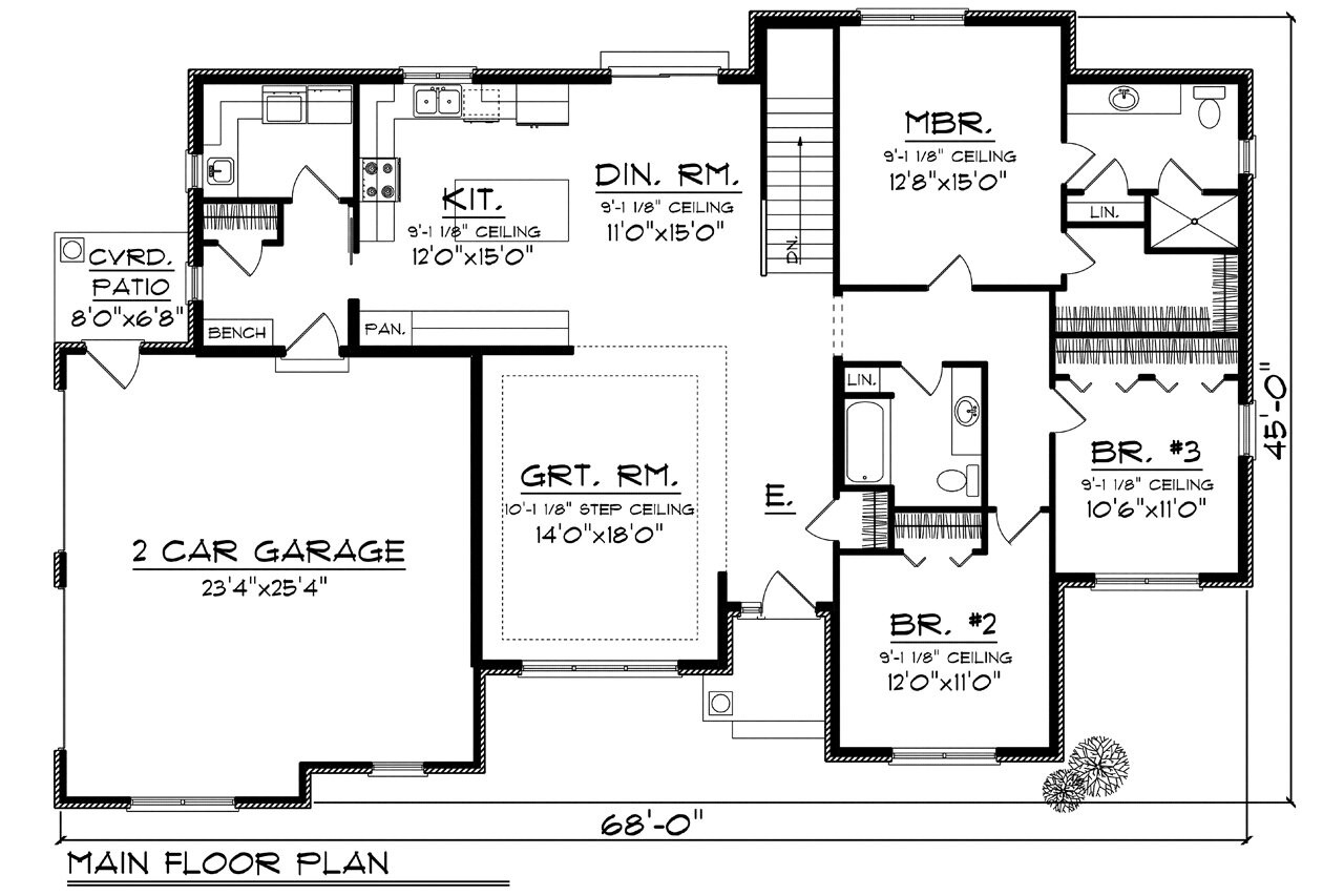 Ranch House Plan - 76020 - 1st Floor Plan