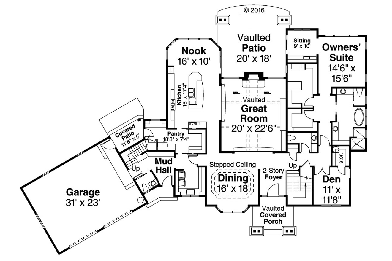 Lodge Style House Plan - Timberline 77358 - 1st Floor Plan
