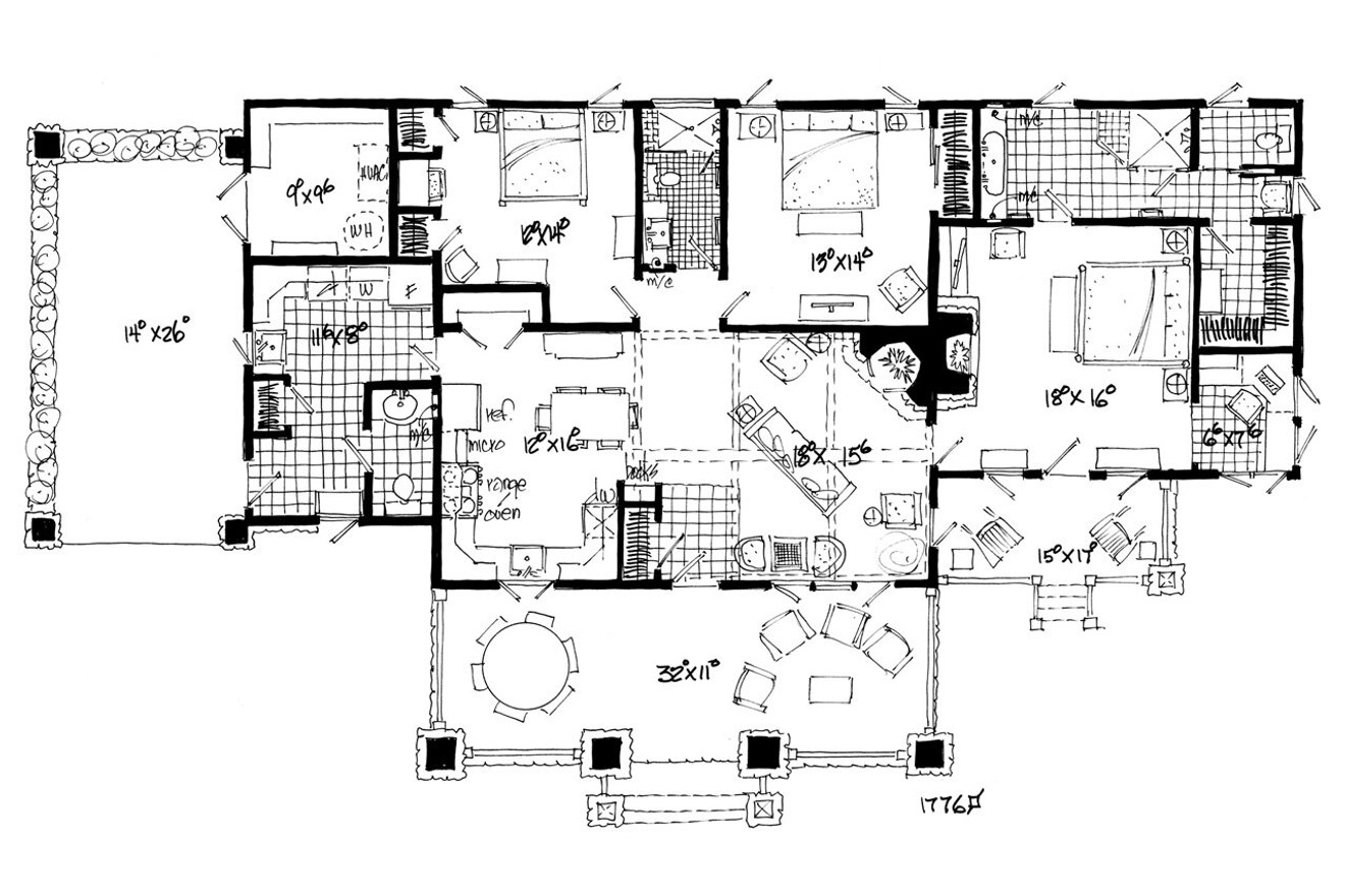 Craftsman House Plan - Stonehaus 78743 - 1st Floor Plan
