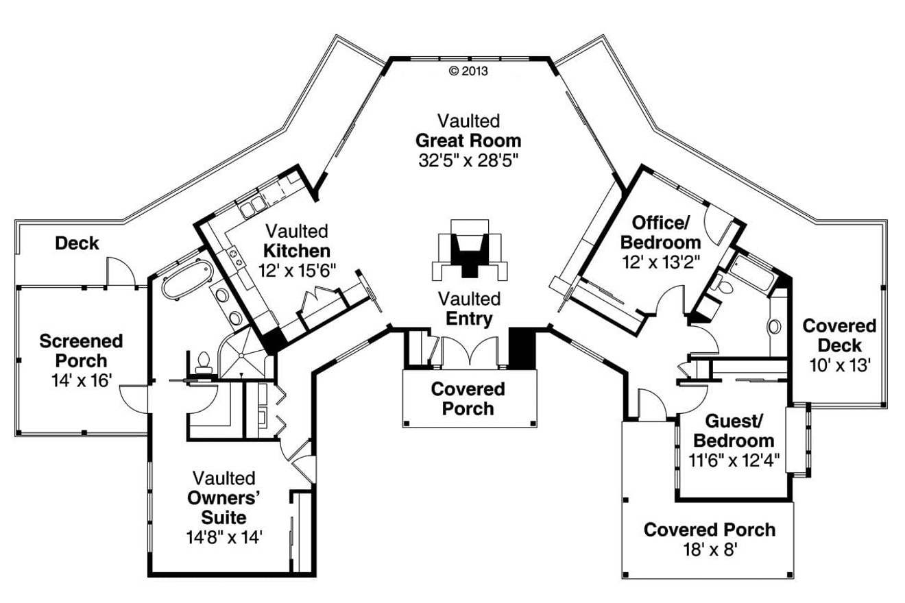 Prairie House Plan - Edgewater 80298 - 1st Floor Plan
