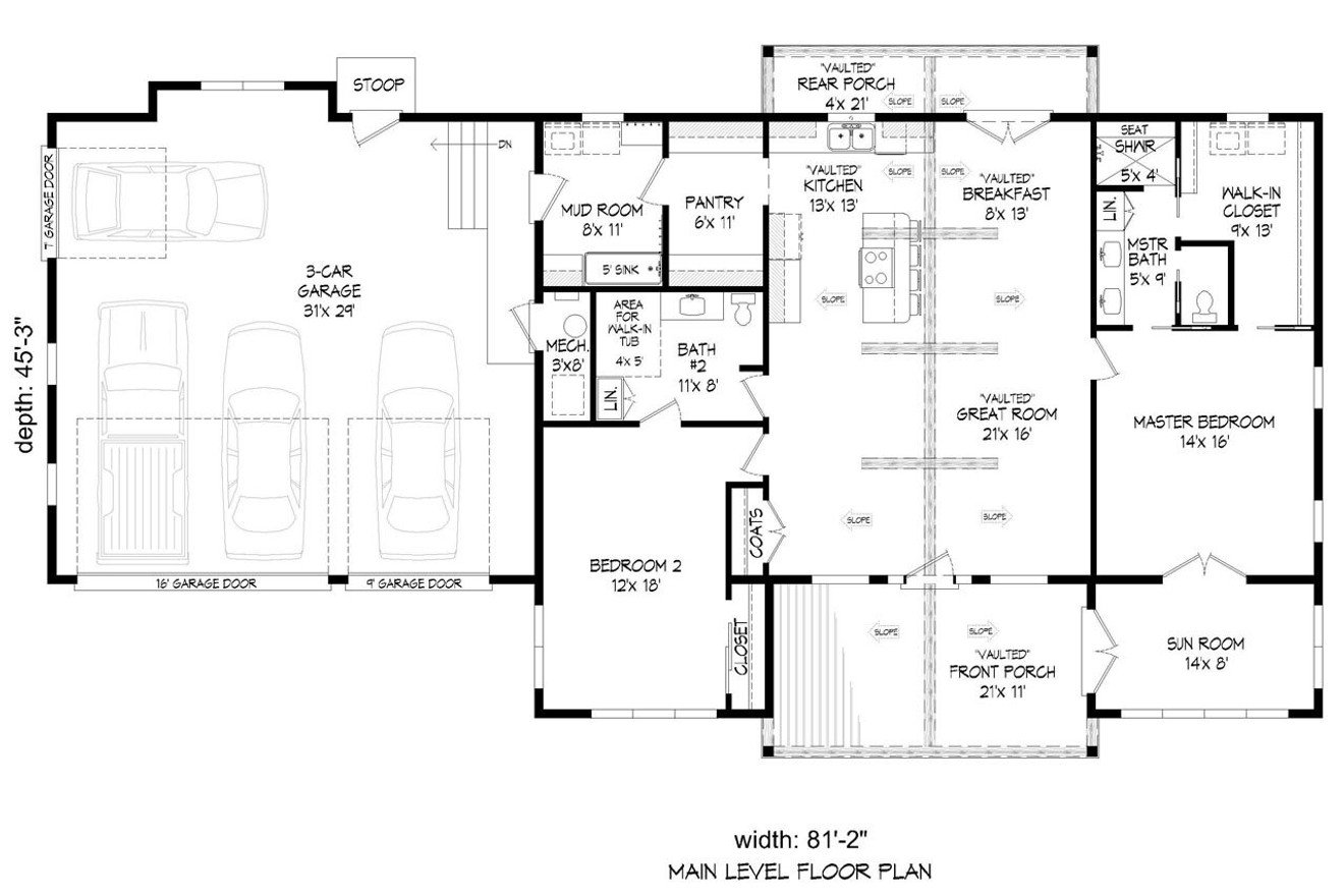 Ranch House Plan - Alder Creek 82324 - 1st Floor Plan