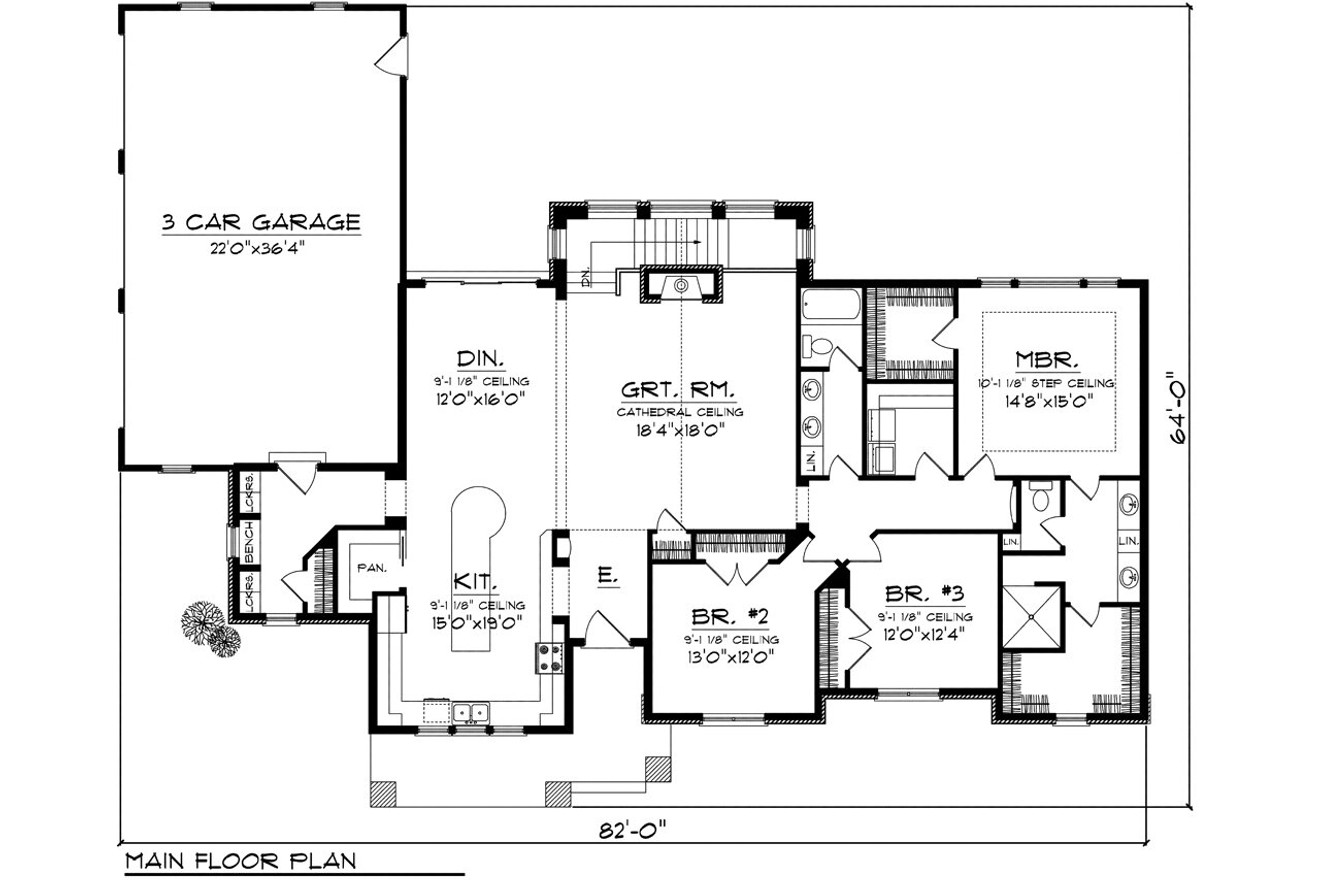 Traditional House Plan - 82919 - 1st Floor Plan