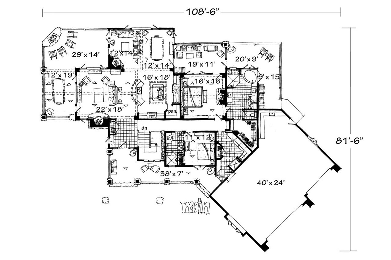 Craftsman House Plan - Piney Hill 84243 - 1st Floor Plan