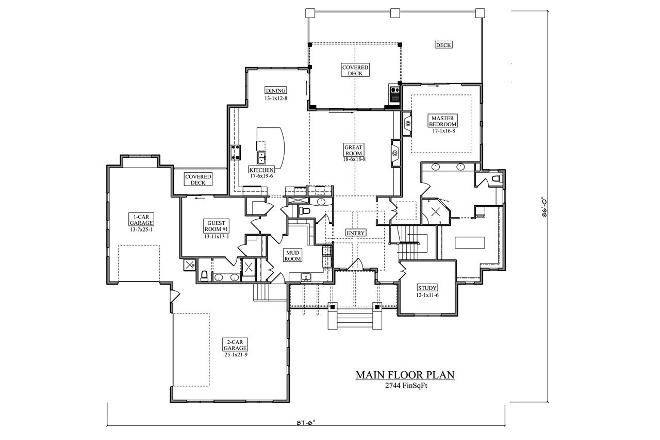 Craftsman House Plan - Vista Butte 84421 - 1st Floor Plan