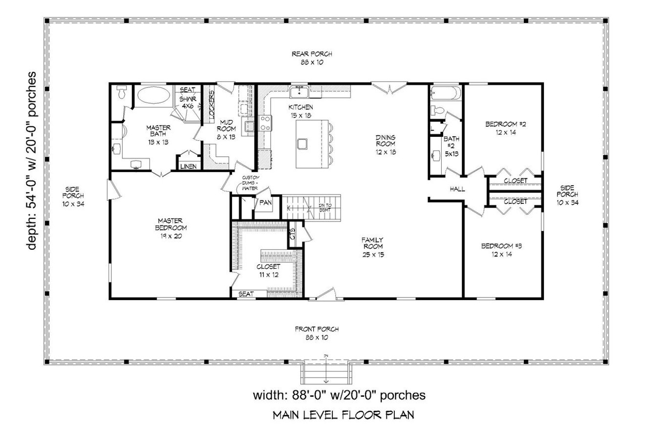 Country House Plan - Williams Woods 85525 - 1st Floor Plan