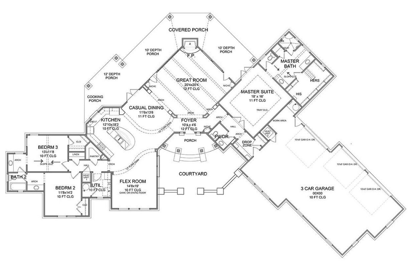 Southwest House Plan - Santa Fe 88245 - 1st Floor Plan