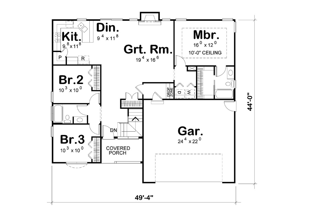 Ranch House Plan - Tollefson II 88492 - 1st Floor Plan