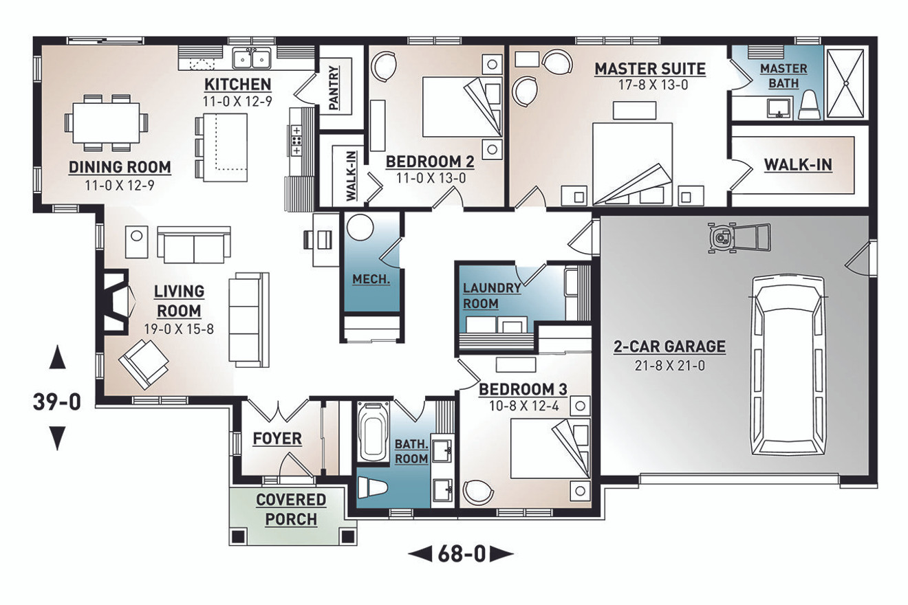 Craftsman House Plan - Providence 3 89573 - 1st Floor Plan