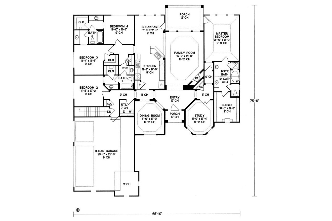 European House Plan - Stonelake Manor 90955 - 1st Floor Plan