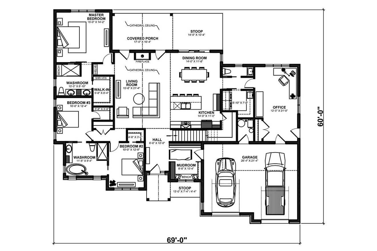 Ranch House Plan - Robin 91884 - 1st Floor Plan