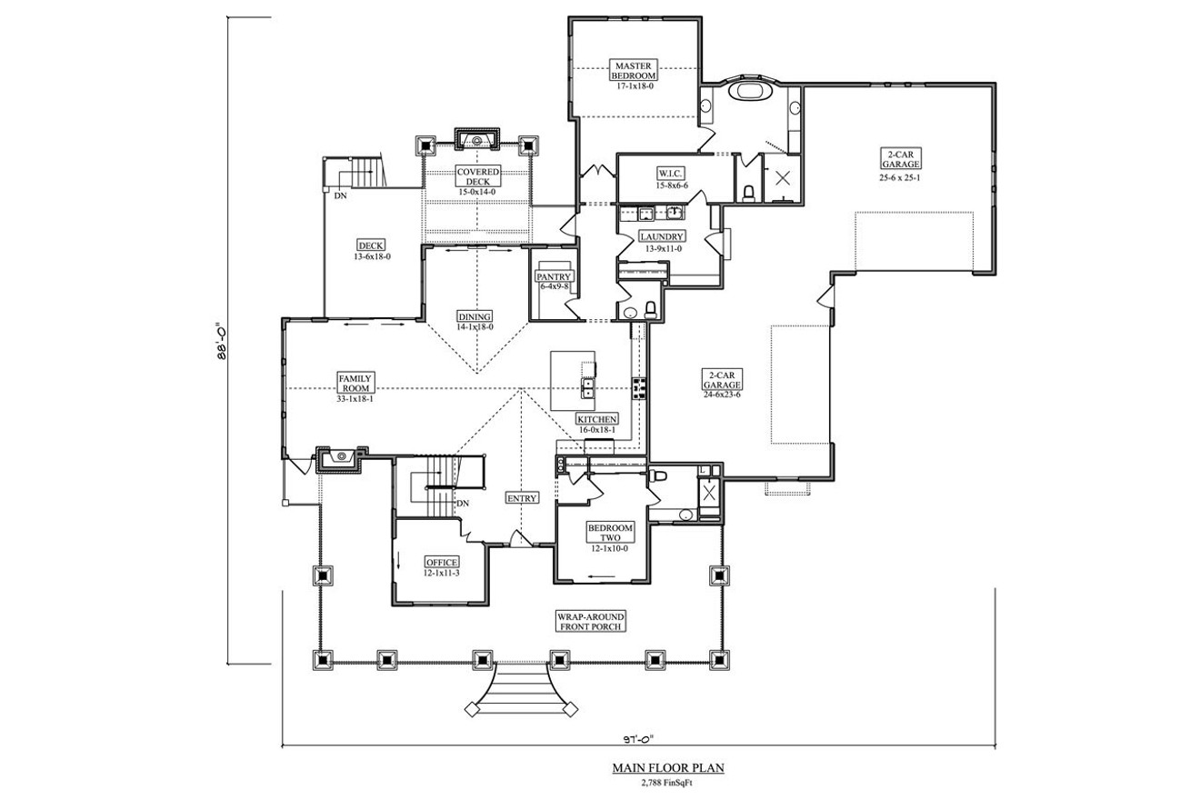 Craftsman House Plan - Whispering Pine 93433 - 1st Floor Plan