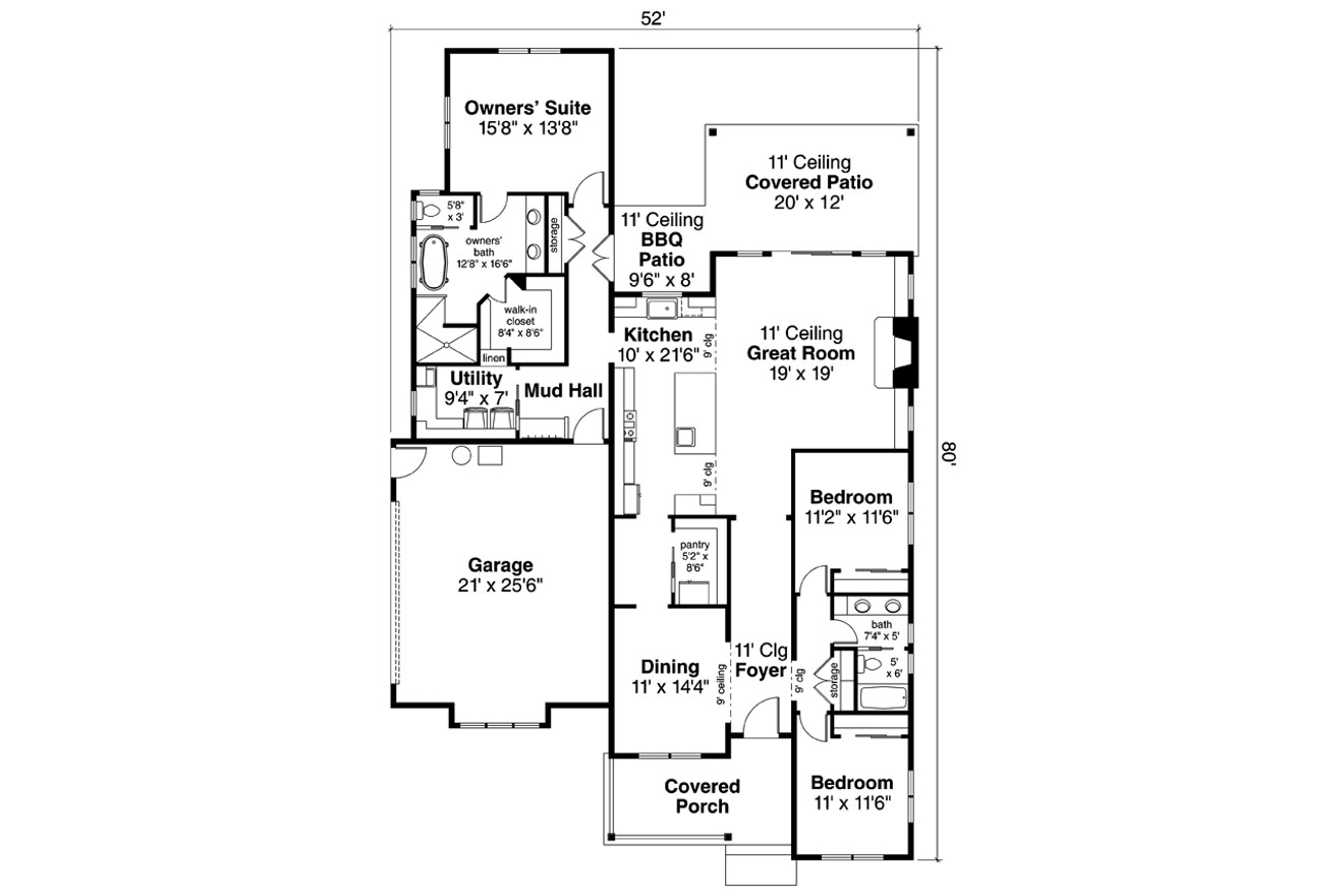 Farmhouse House Plan - Whiskey Creek 93944 - 1st Floor Plan
