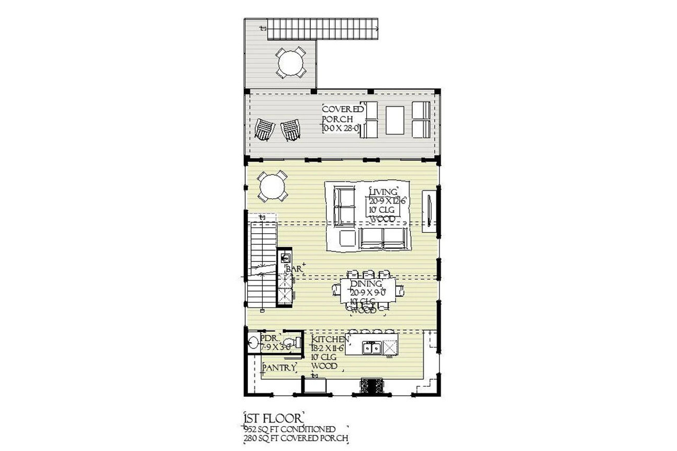 Cottage House Plan - Sandwedge 95252 - 1st Floor Plan