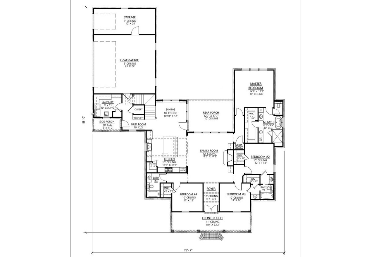 Southern House Plan - Ruston 96630 - 1st Floor Plan