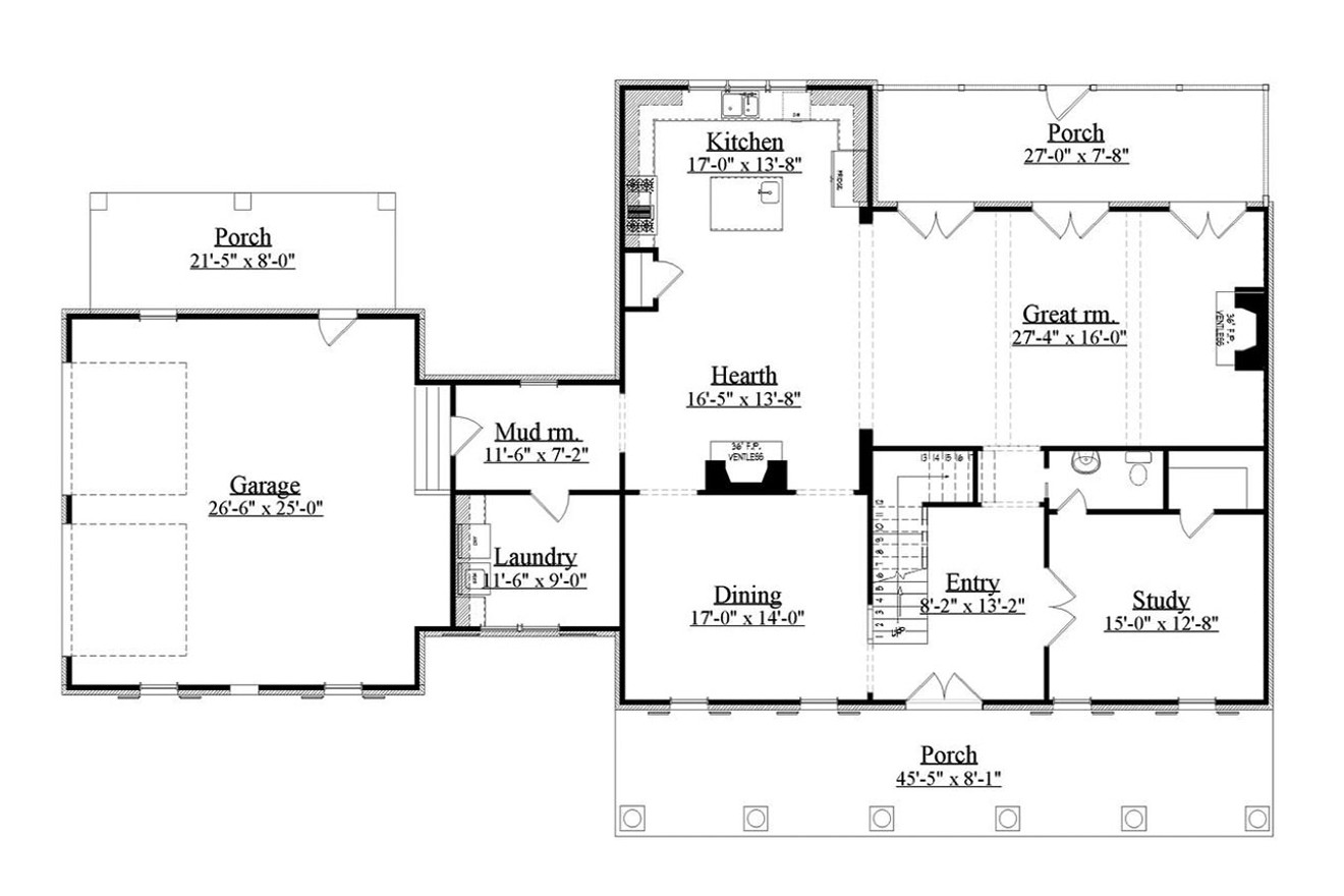 Colonial House Plan - Lanier 97429 - 1st Floor Plan