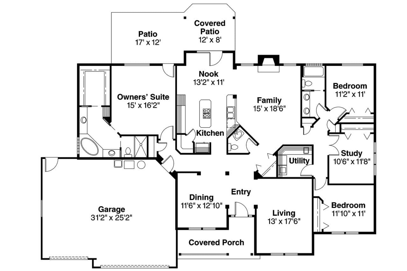 Ranch House Plan - Pleasanton 99008 - 1st Floor Plan