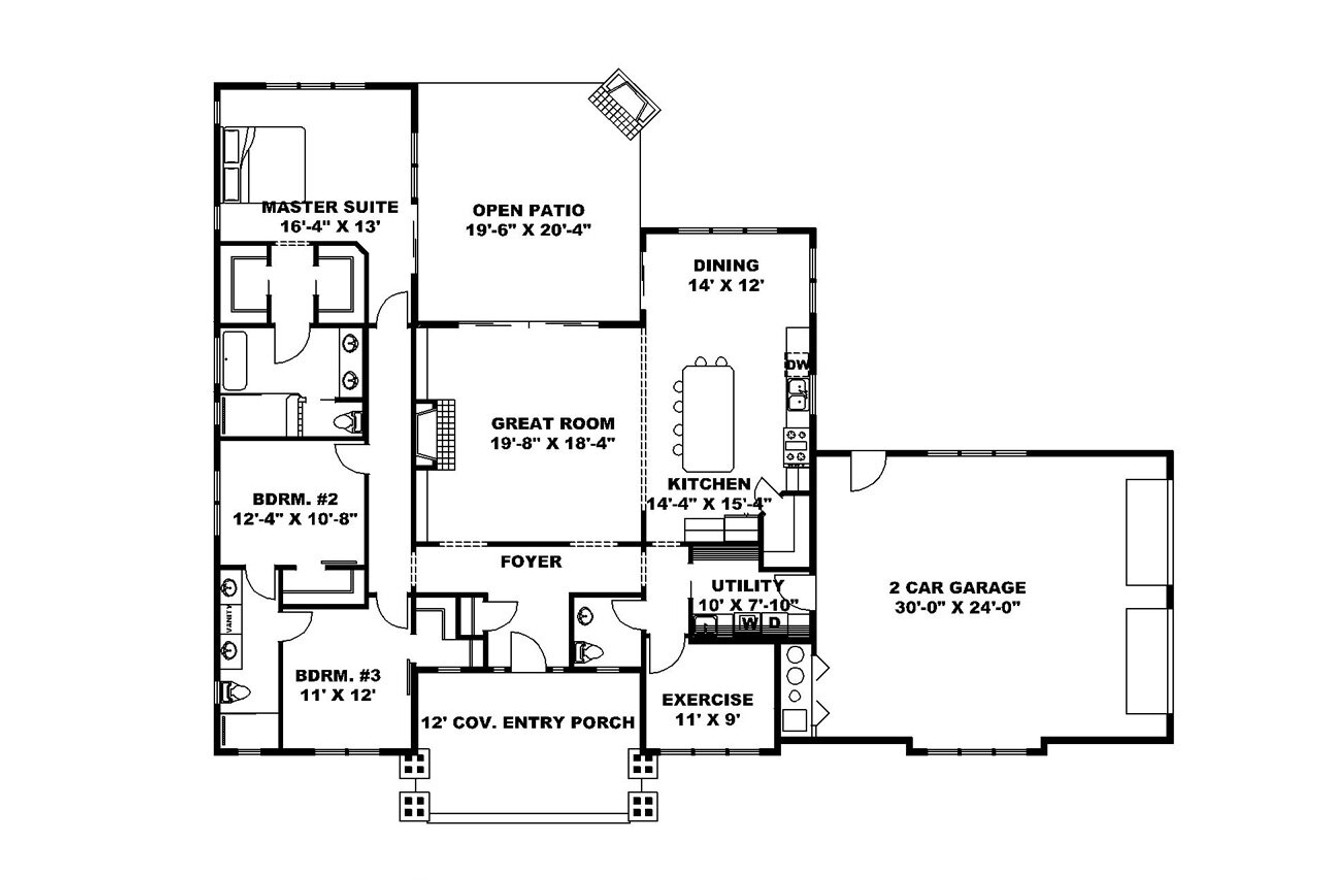 Ranch House Plan - 99383 - 1st Floor Plan