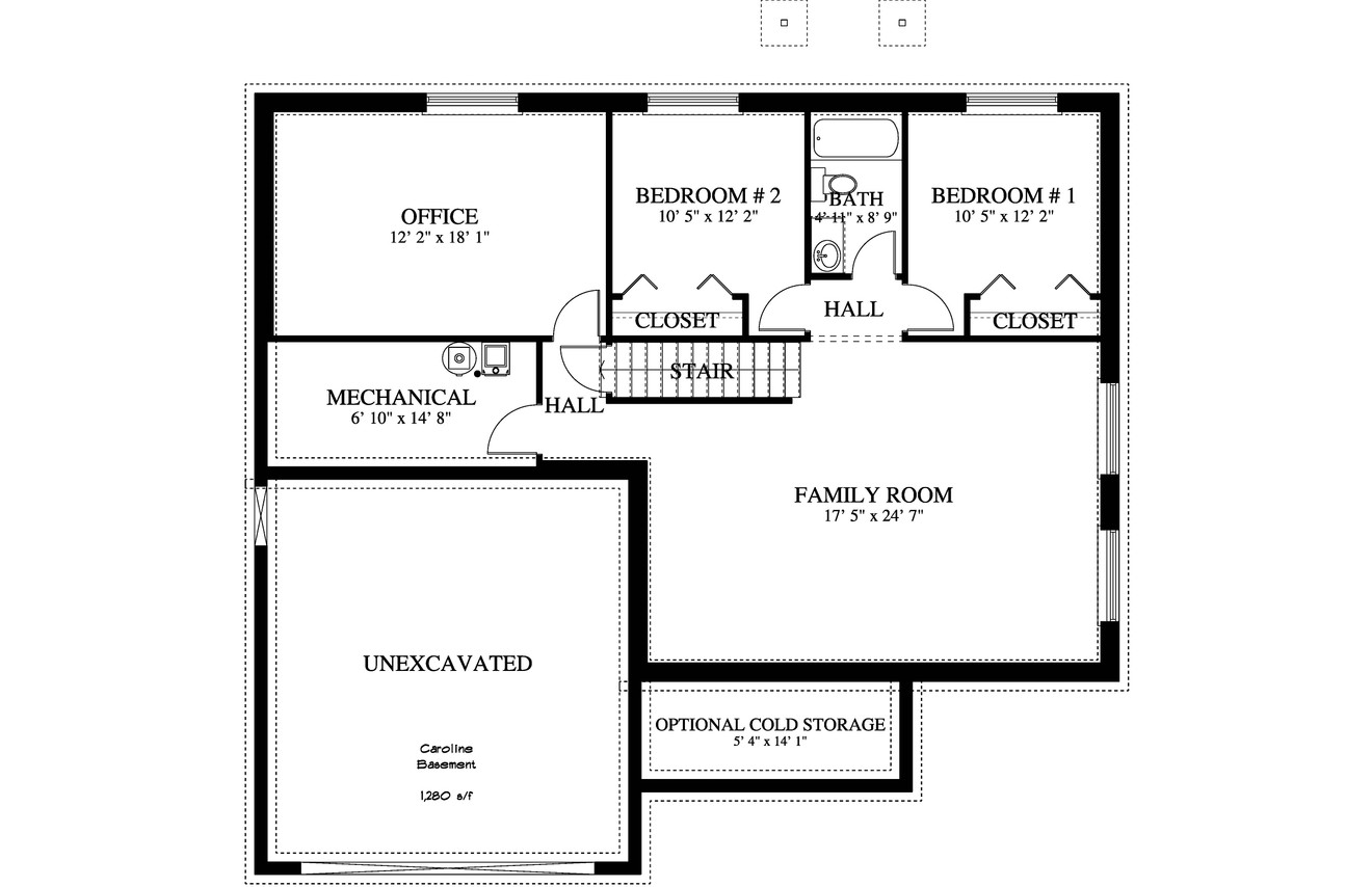 Traditional House Plan - Caroline 99968 - Basement Floor Plan
