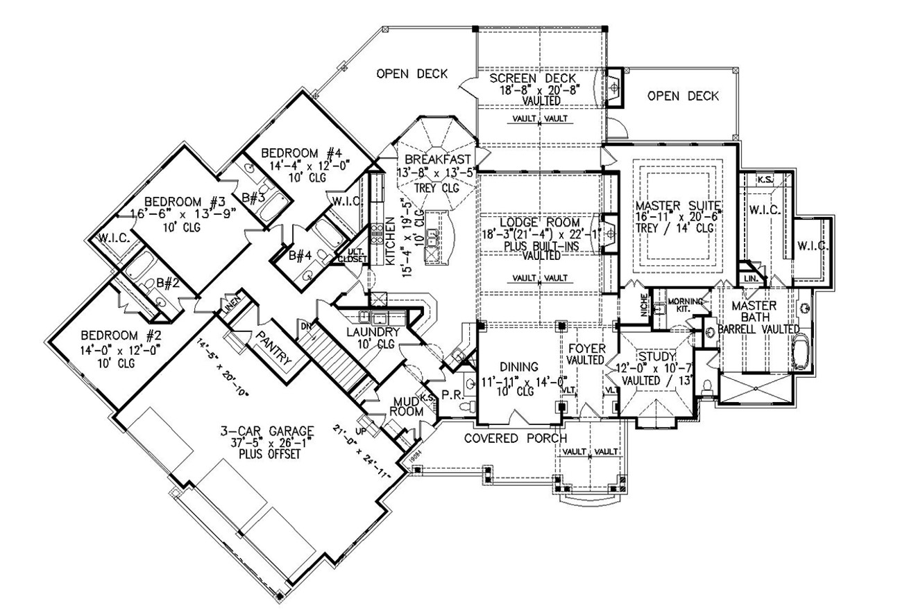 Craftsman House Plan - Tiger Creek A 27960 - 1st Floor Plan