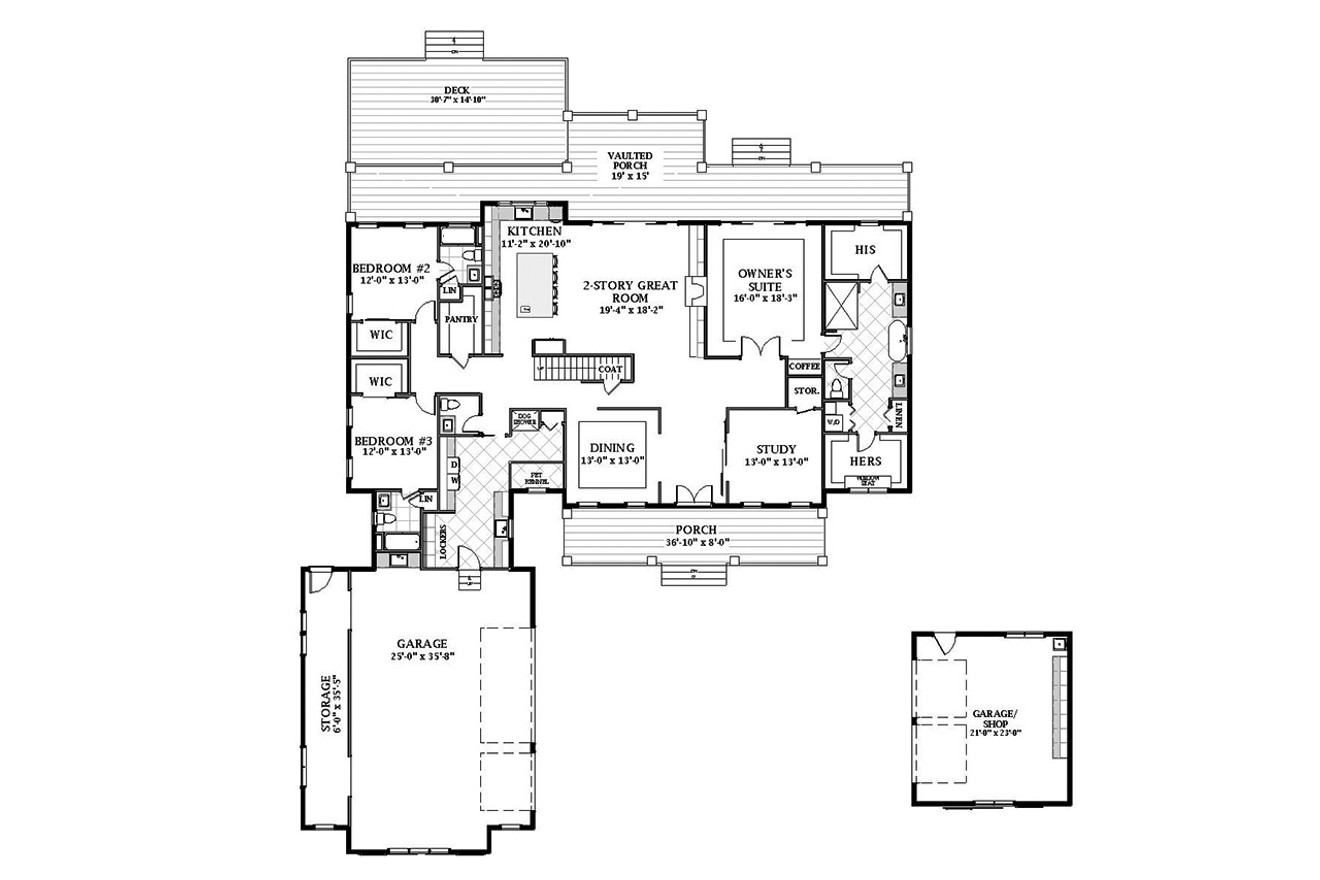 Farmhouse House Plan - Oak Hill 66954 - 1st Floor Plan