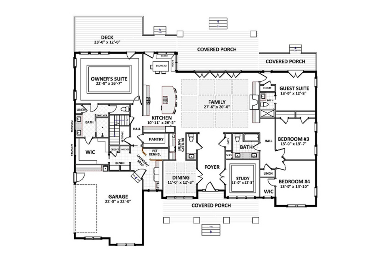 Craftsman House Plan - Riverbend 77211 - 1st Floor Plan