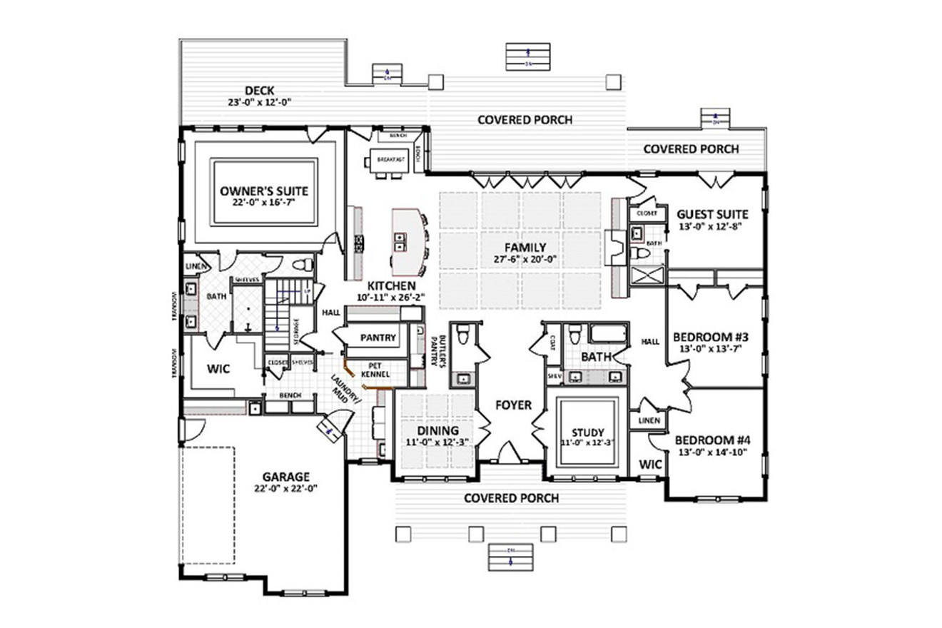 Craftsman House Plan - Riverbend 77211 - 1st Floor Plan