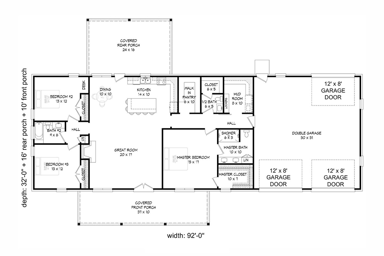 Ranch House Plan - Piperton 56671 - 1st Floor Plan