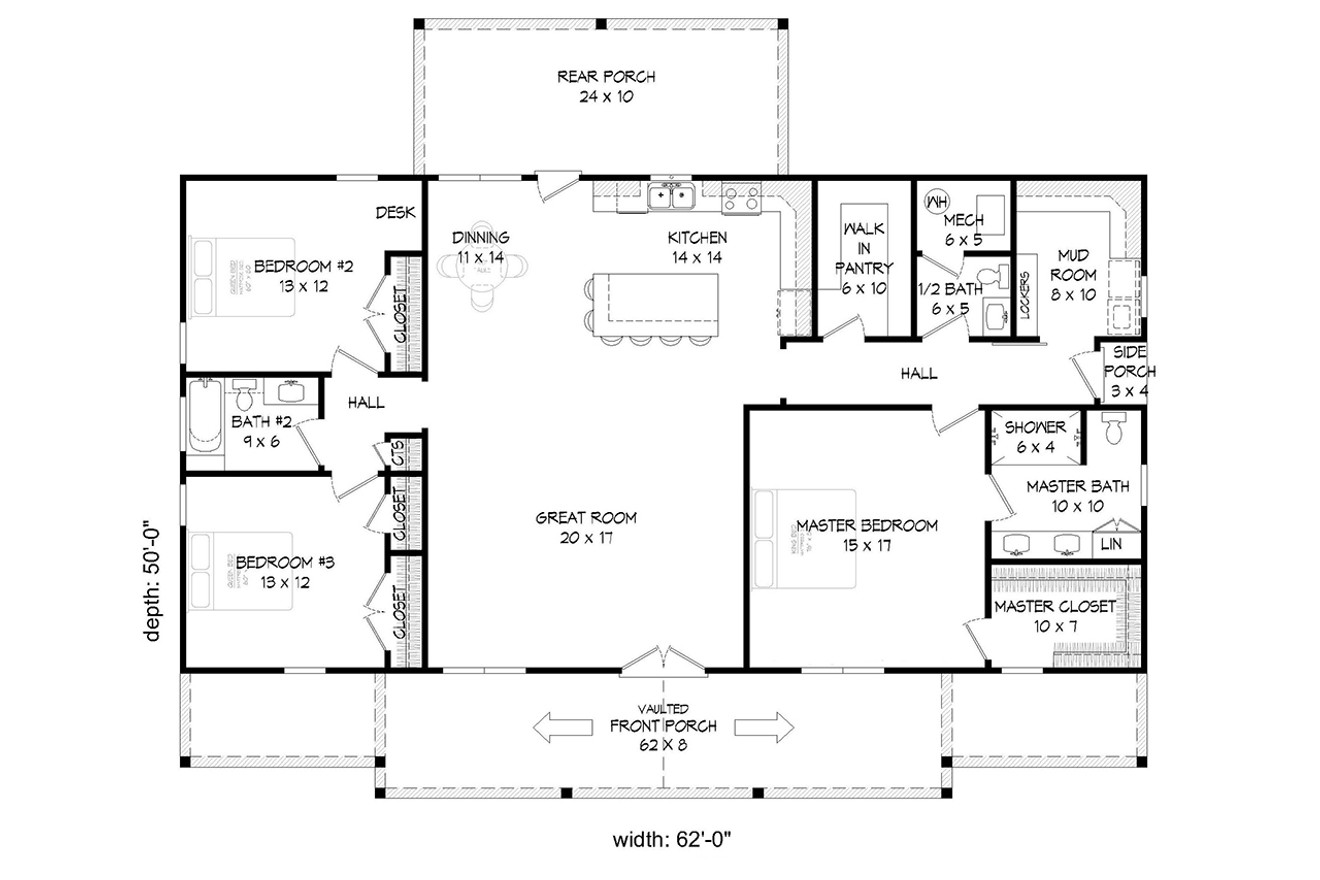 Craftsman House Plan - Bison Path 52578 - 1st Floor Plan
