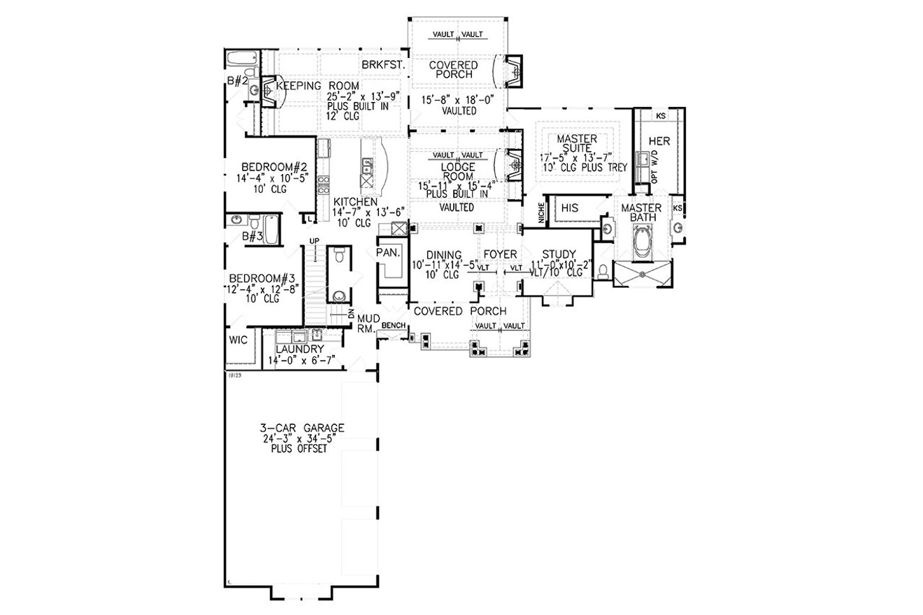 Craftsman House Plan - Woodfin Ridge 3 Car 46290 - 1st Floor Plan