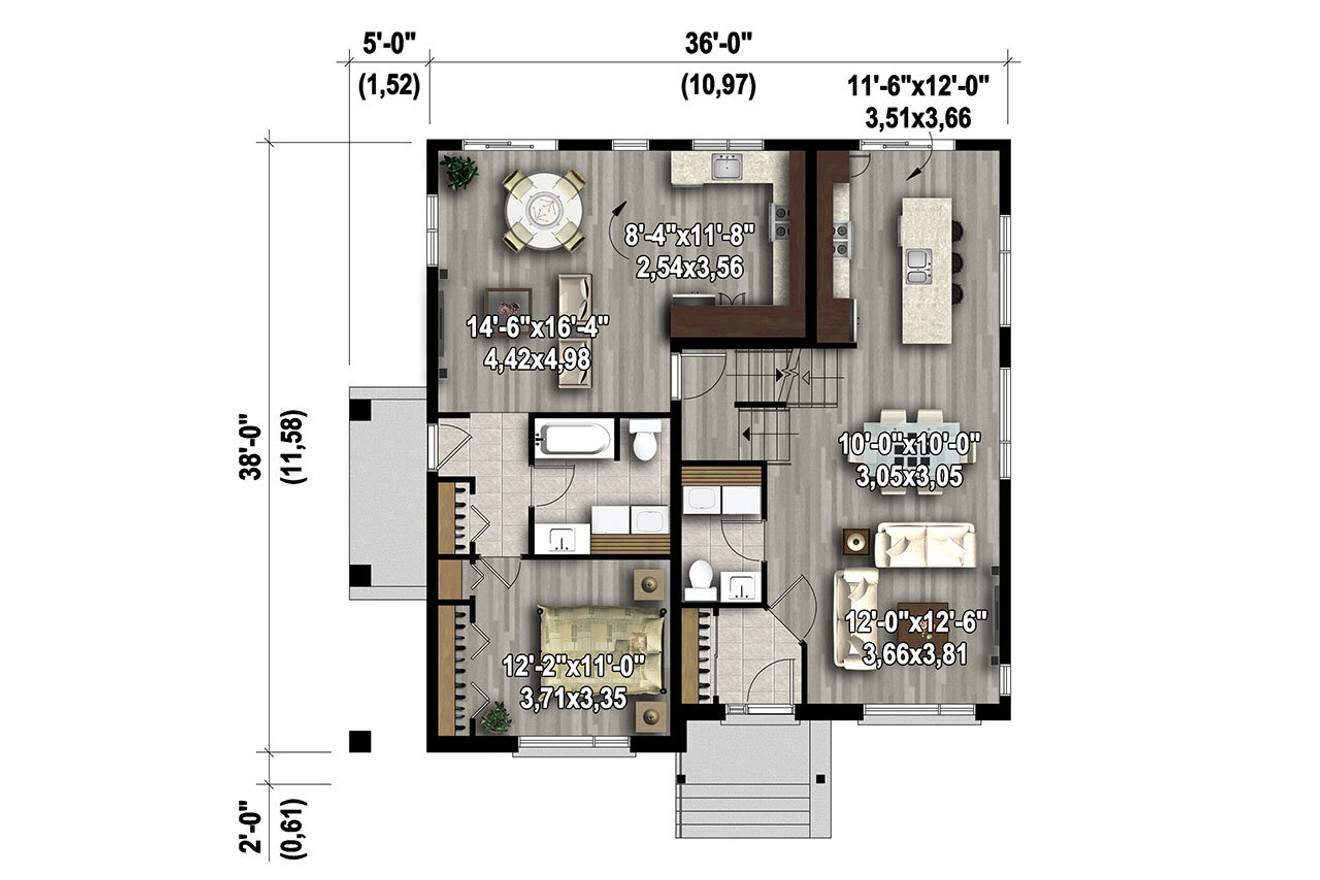 Contemporary House Plan - 64221 - 1st Floor Plan