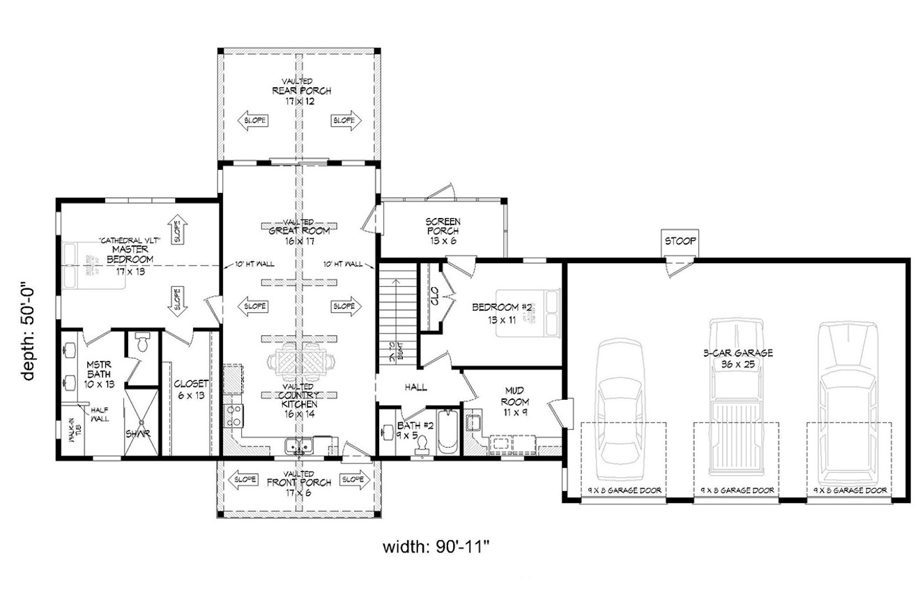 Craftsman House Plan - Sandy Bay 64334 - 1st Floor Plan