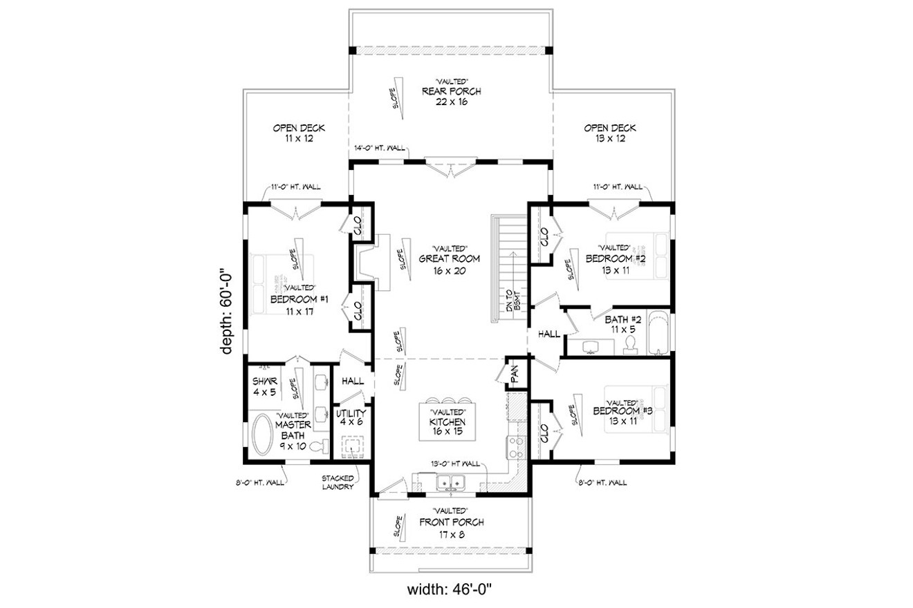 Modern House Plan - Sugar Top Mountain 64262 - 1st Floor Plan