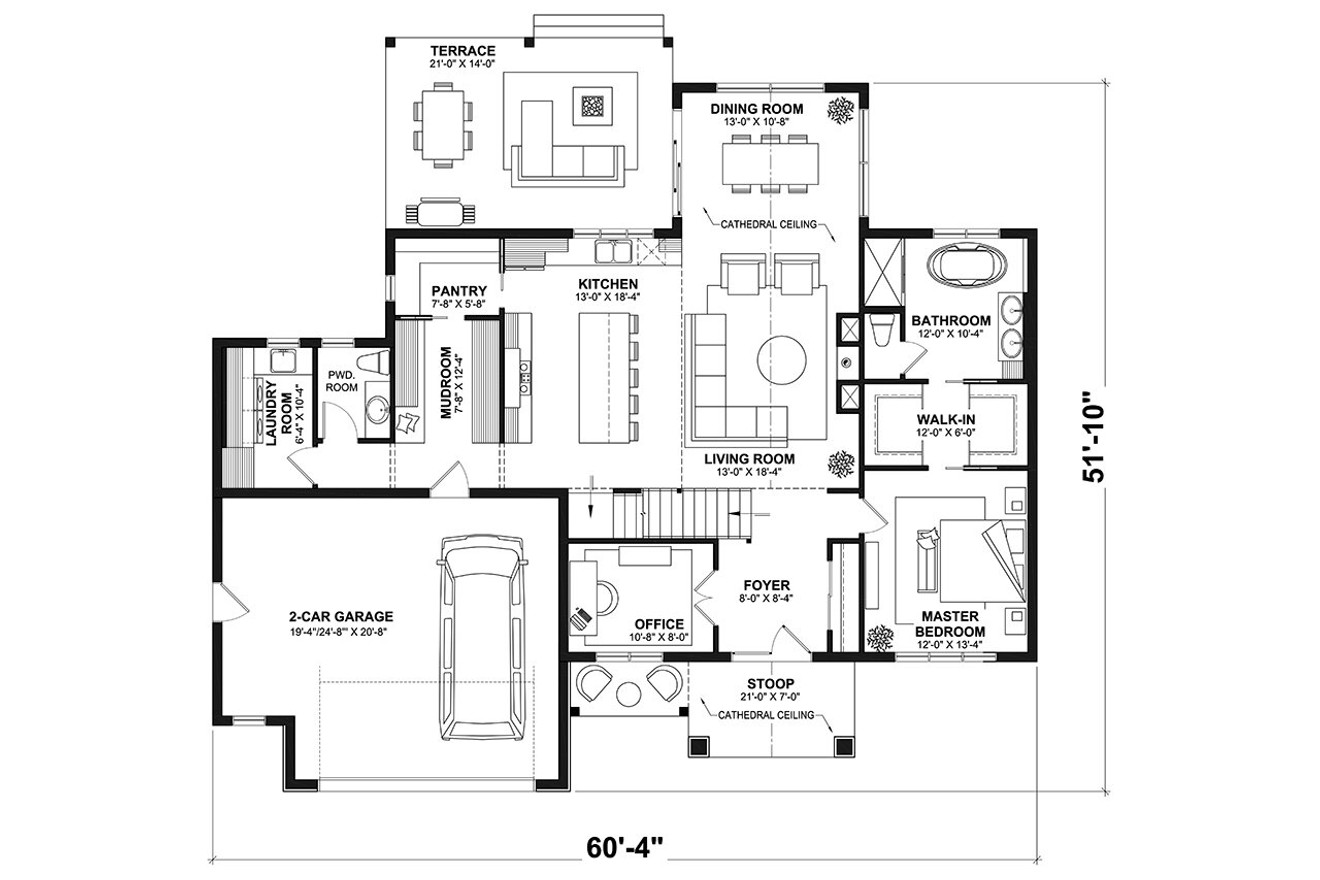 European House Plan - Gable House 2 89575 - 1st Floor Plan