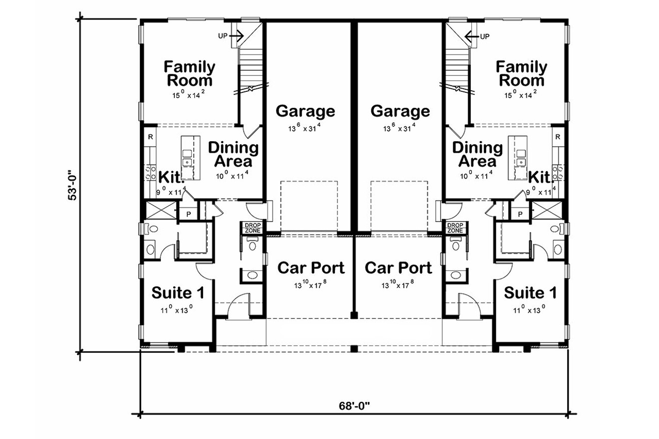 Contemporary House Plan - FC Modern Twin 72972 - 1st Floor Plan