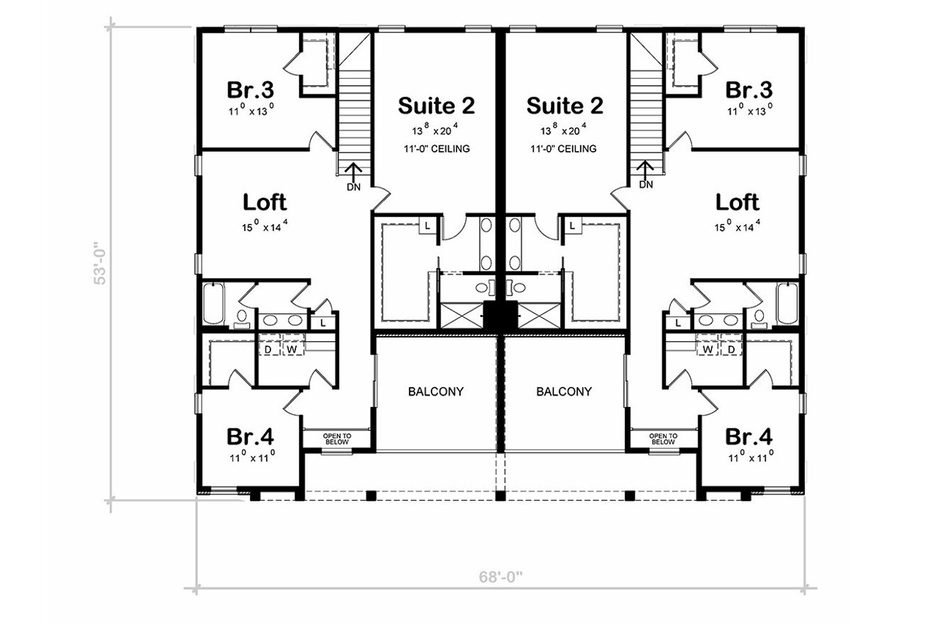 Secondary Image - Contemporary House Plan - FC Modern Twin 72972 - 2nd Floor Plan