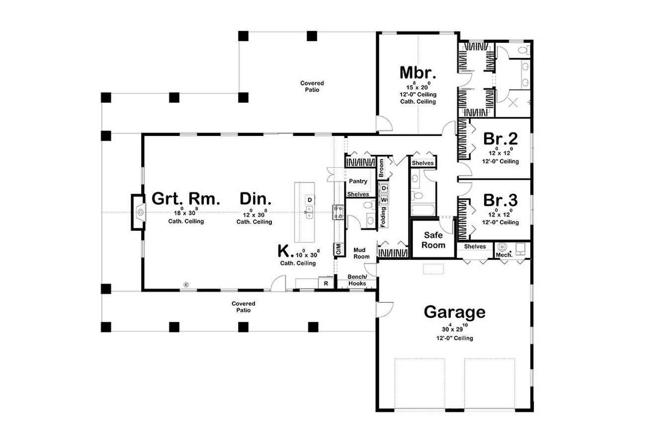 Farmhouse House Plan - Hickory Hills 93541 - 1st Floor Plan