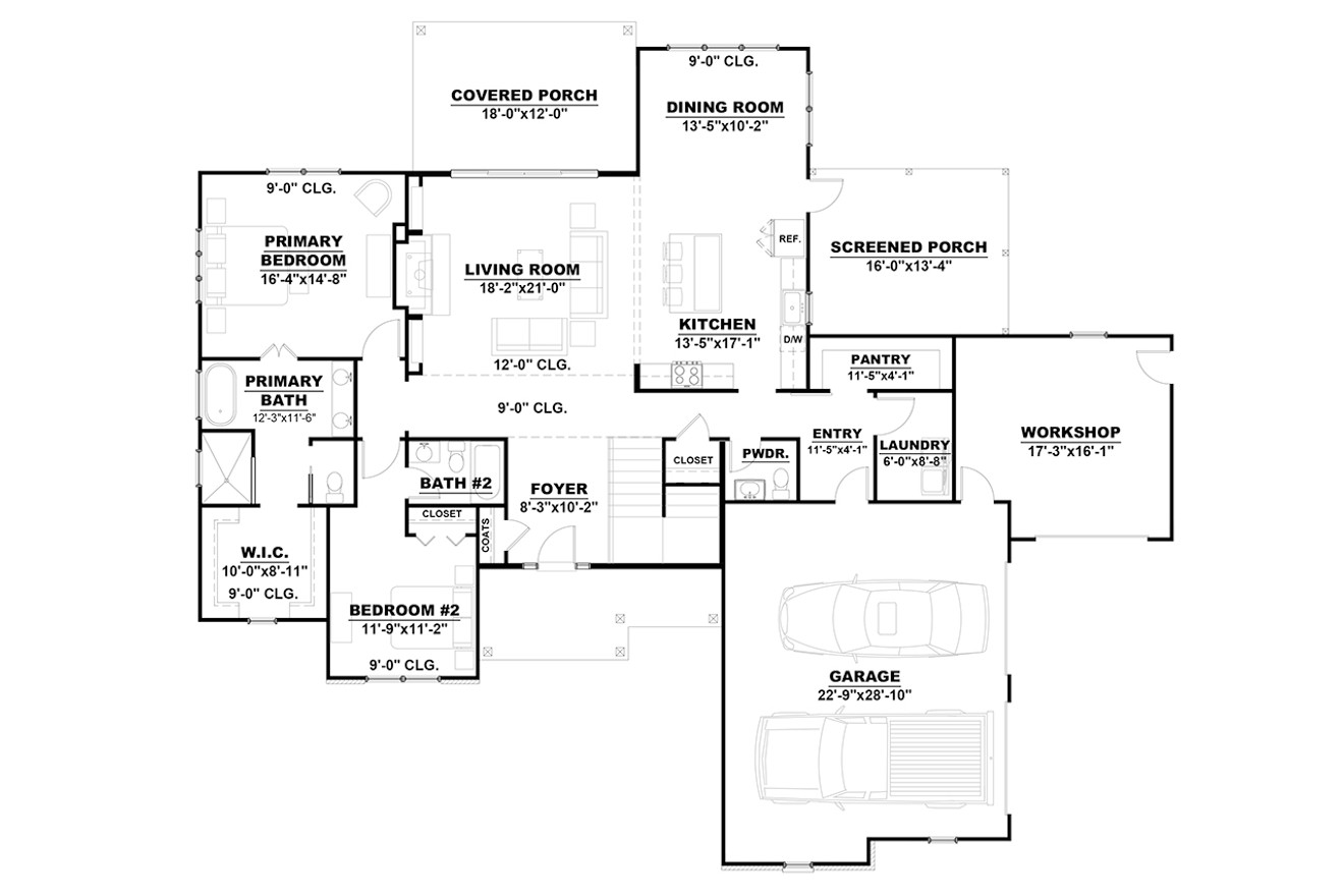 Craftsman House Plan - 77151 - 1st Floor Plan