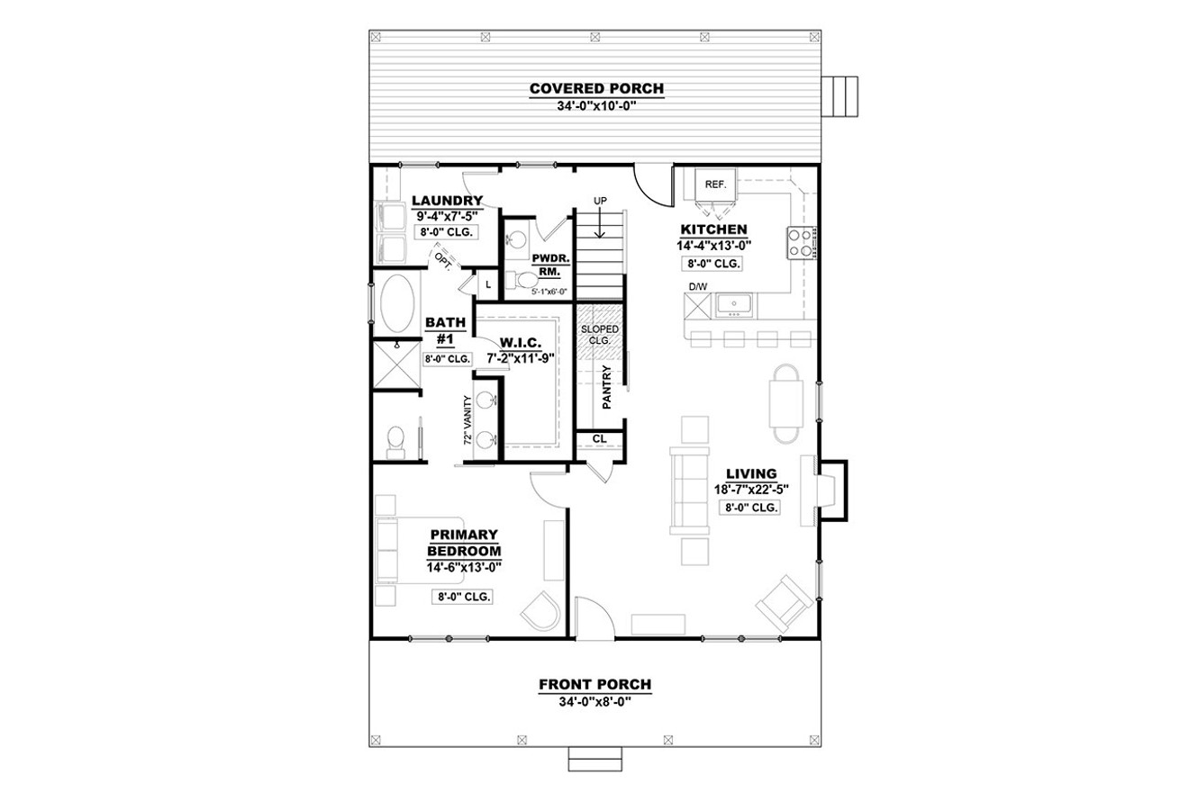 Cottage House Plan - Grady 17500 - 1st Floor Plan