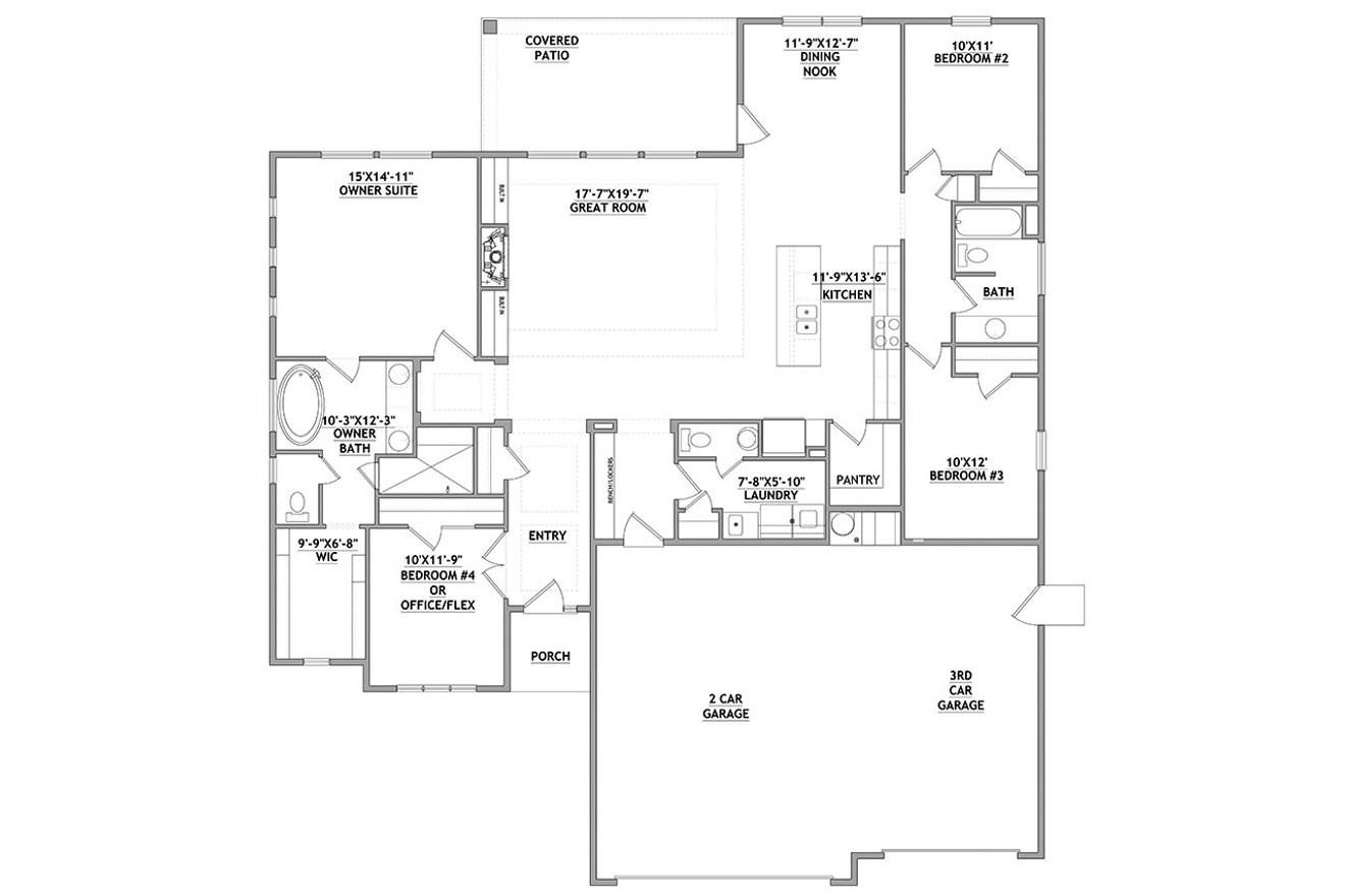 Ranch House Plan - Bonafied Meridian 23925 - 1st Floor Plan