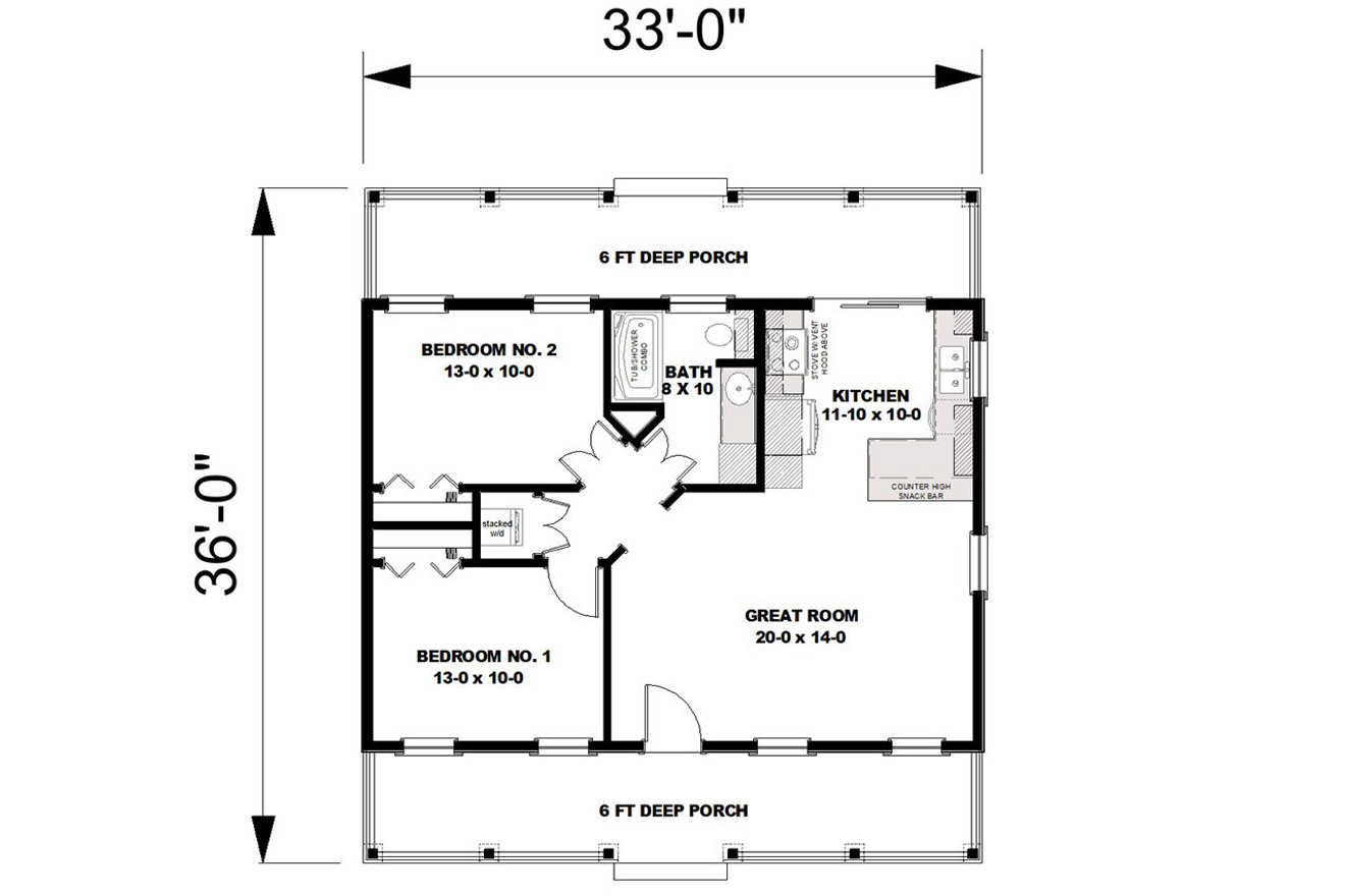 Cottage House Plan - 70492 - 1st Floor Plan