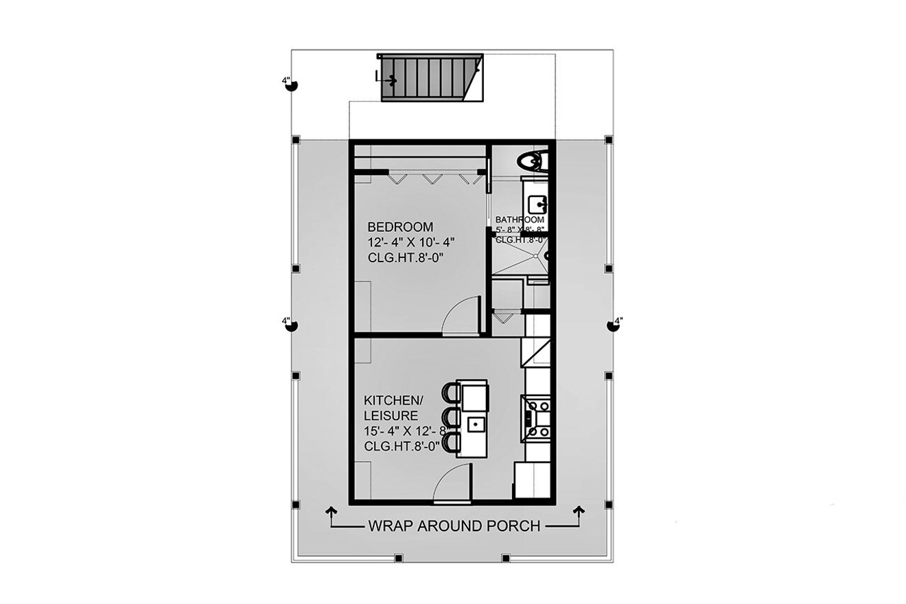 Cottage House Plan - Urban Studio with Loft 42543 - 1st Floor Plan
