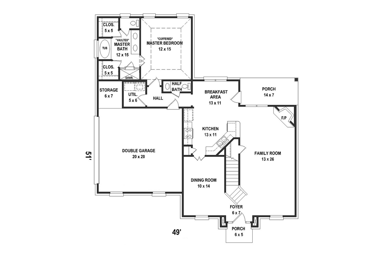 Traditional House Plan - 93794 - 1st Floor Plan