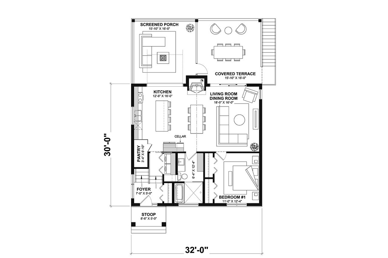 Craftsman House Plan - Happy Hour 84503 - 1st Floor Plan