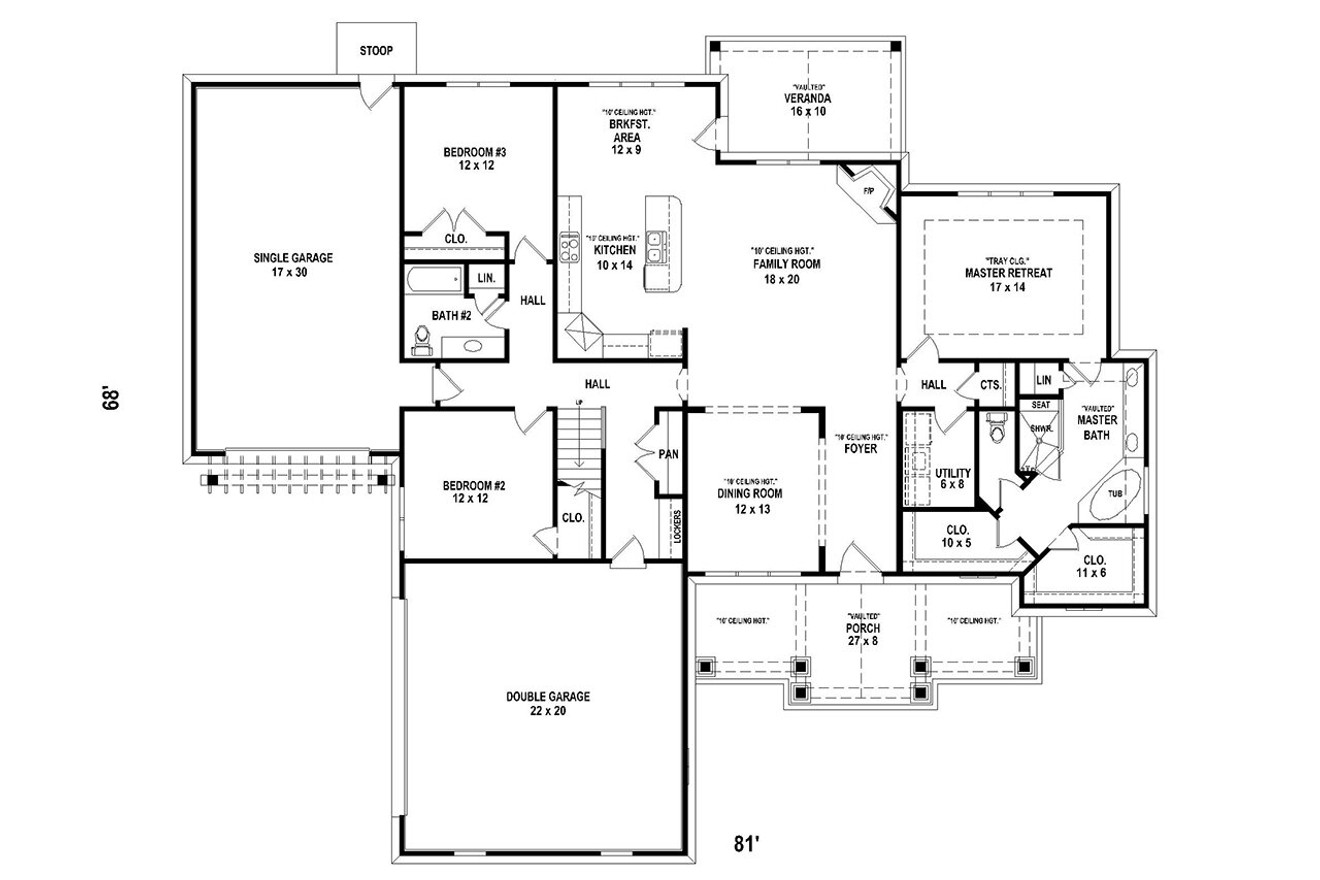 Craftsman House Plan - 13956 - 1st Floor Plan
