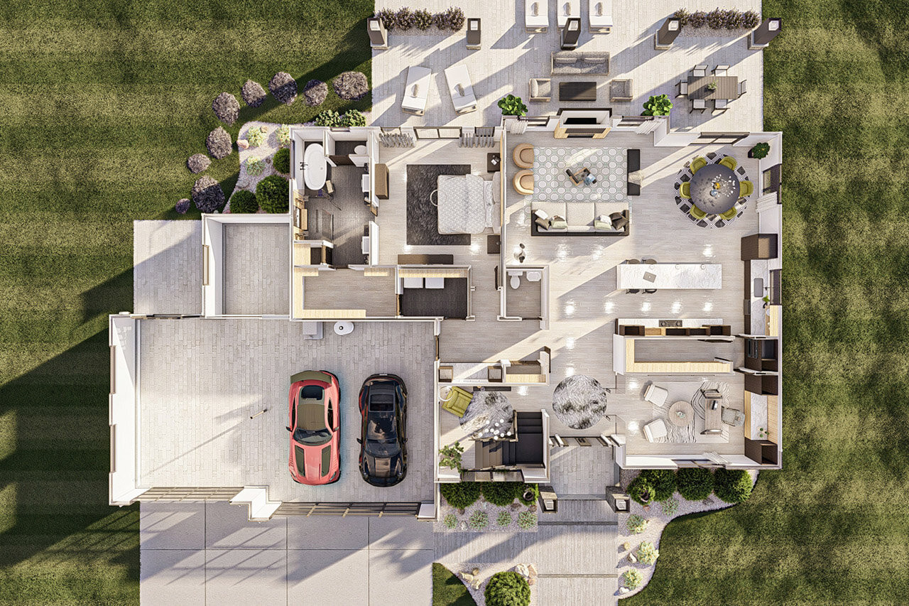 Prairie House Plan - Aerial First Floor - Other Floor Plan