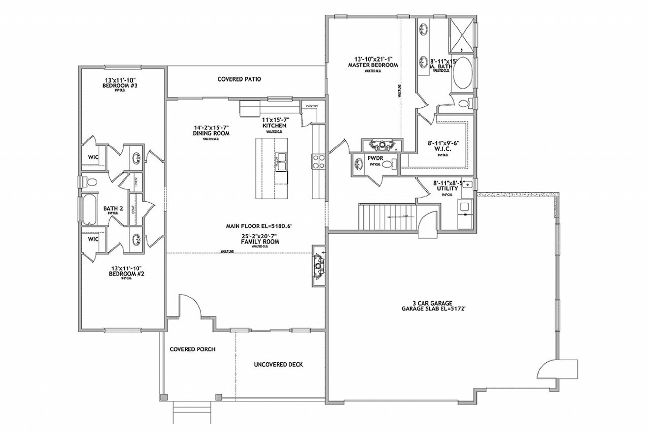Mountain Rustic House Plan - 21087 - 1st Floor Plan