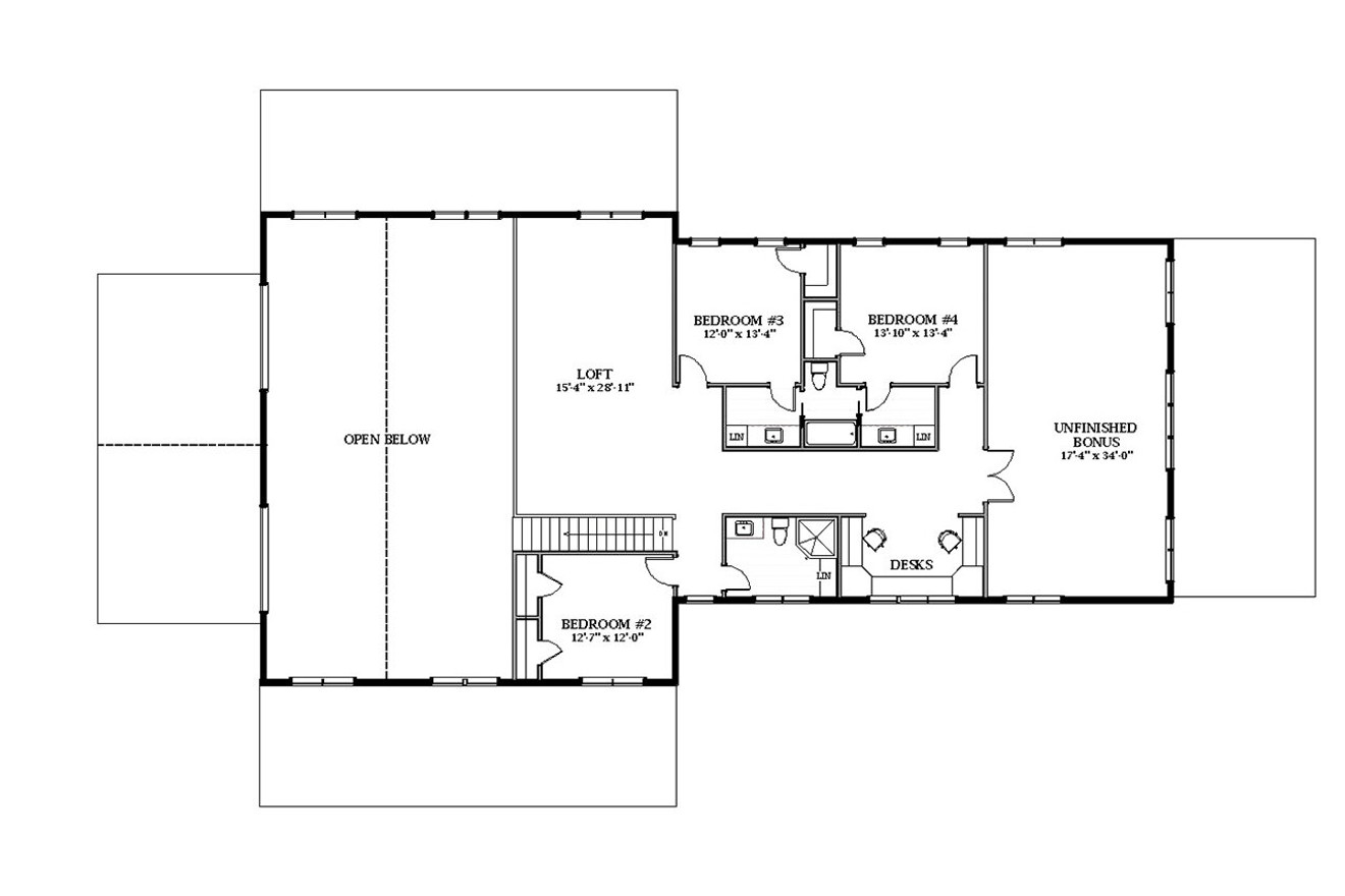 Secondary Image - Craftsman House Plan - 55706 - 2nd Floor Plan